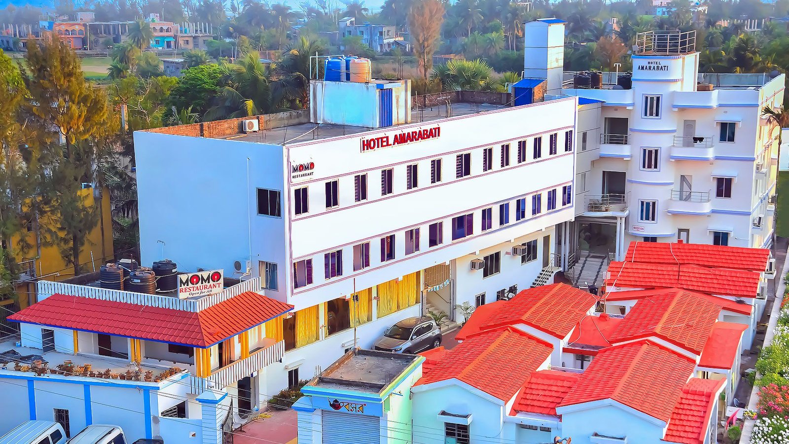 Aerial view of Hotel Amarabati and its cottages in Bakkhali